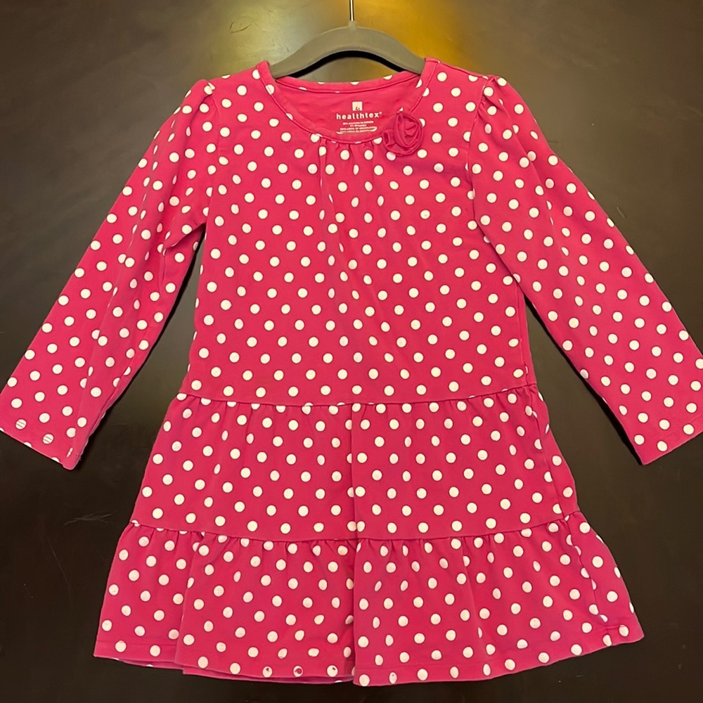 Healthtex, girl’s 4T, polka dot bright pink and white
